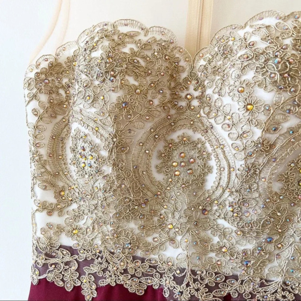 Babyonline D.R.E.S.S. Sequin Rhinestone Insert Floral Embroidered Chiffon Prom S - Picture 8 of 11